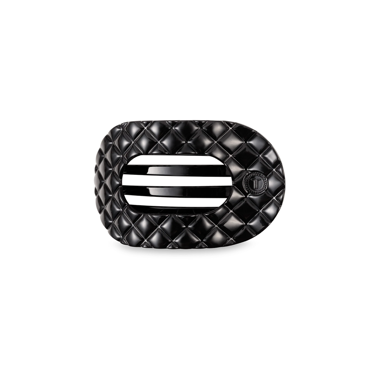 Jet Black Quilted Small Flat Round Hair Clip