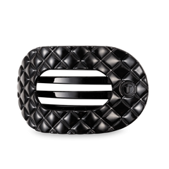 Jet Black Quilted Large Flat Round Hair Clip